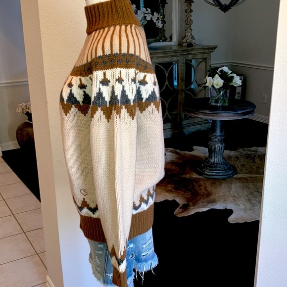 Claudia Schiffer + Frame Merino Wool Fair Isle Turtleneck Sweater NWT - Picture 5 of 15